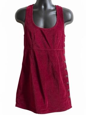 American Eagle Corduroy Pinafore Dress Burgundy Red SP Button
